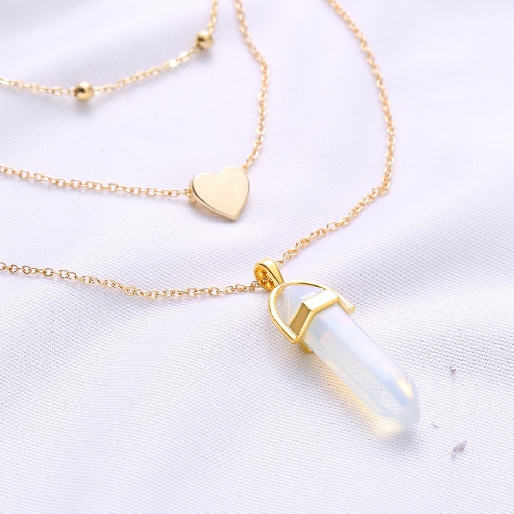 Clear  Gold Layered Necklace - Picture 2 of 7